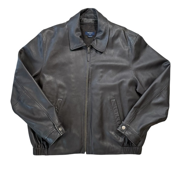 Brooks Brothers 346 Men's Brown Super Soft Leather Bomber Jacket Lined Sz Large